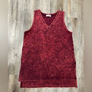 Zenana Outfitters Red Acid Wash Tank Top Large
